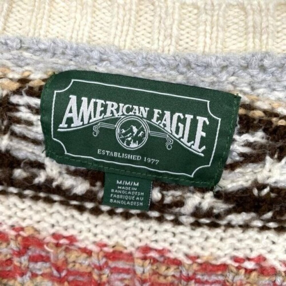 American Eagle Women's Fair Isle Argyle Button Down Cardigan Sweater - Picture 6 of 12